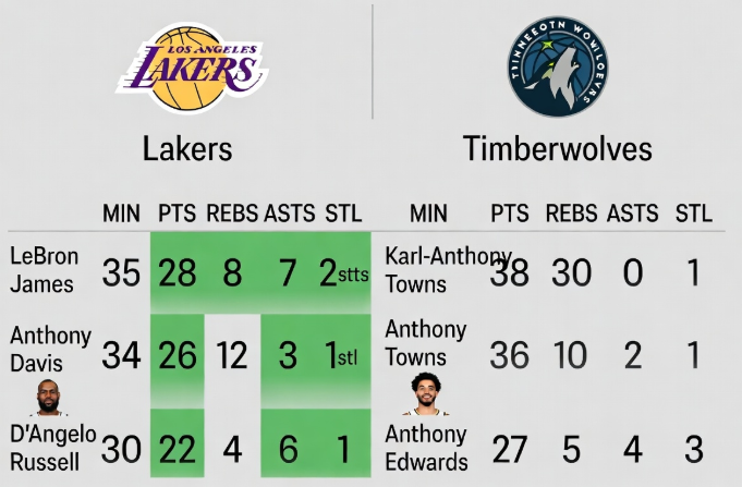 Lakers vs Timberwolves match player stats