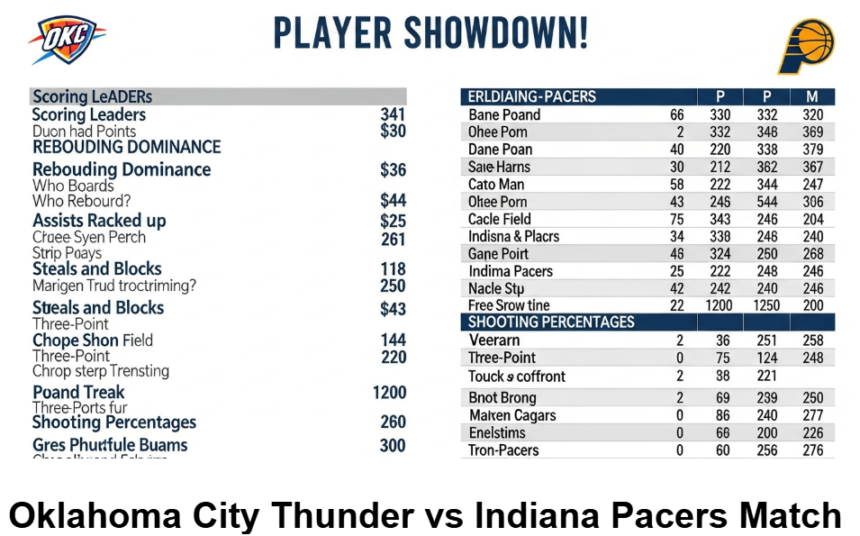 Oklahoma City Thunder vs Indiana Pacers match player stats